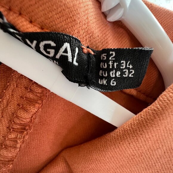 Nasty Gal Flare Jumpsuit Zip Front Denim Coral 2 Short Sleeve Pockets NWT - Picture 6 of 8